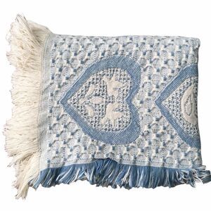 Vintage Vibe White and Blue Fringe Throw Blanket Birds, Duck Print